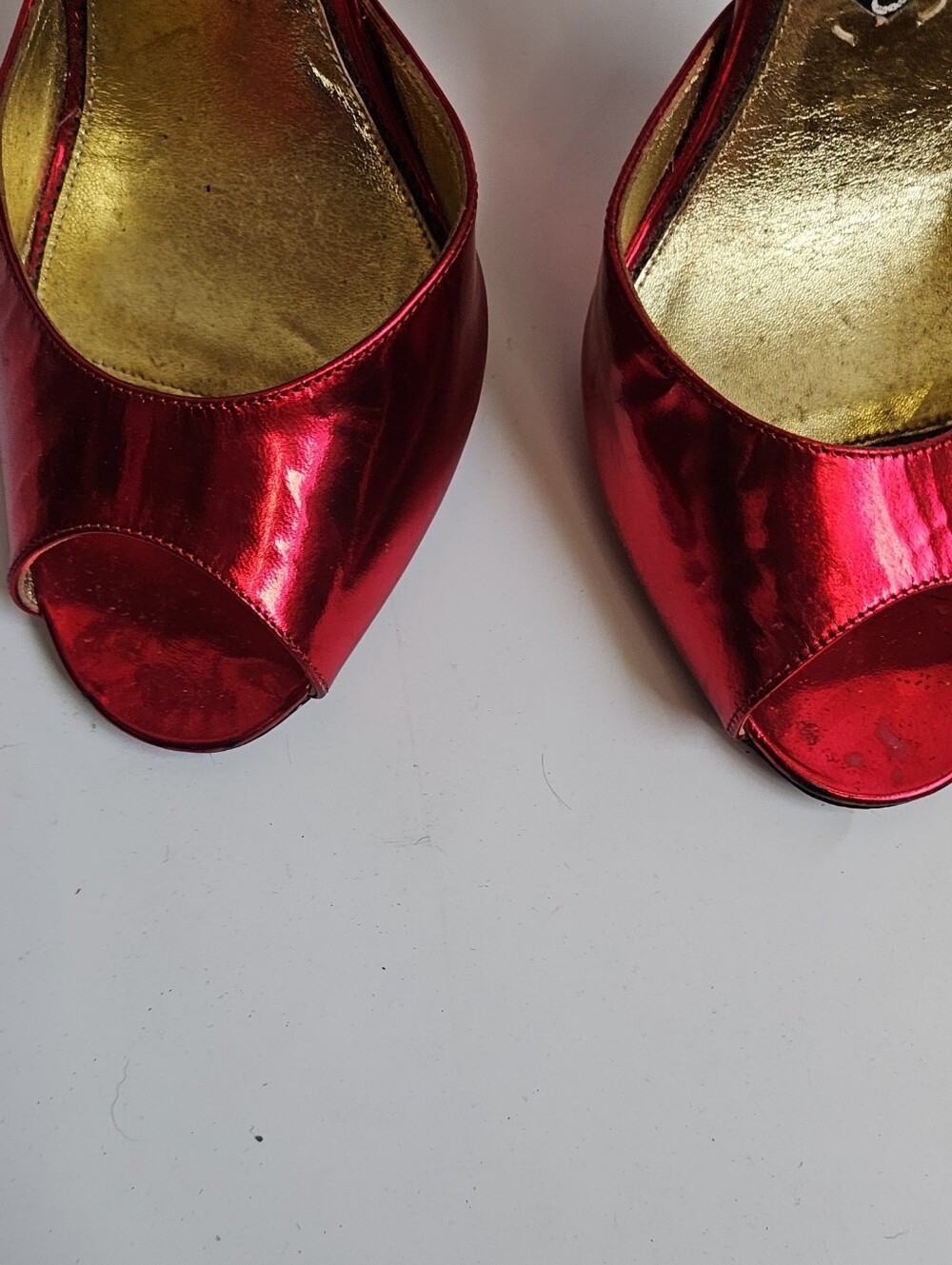 Tom Ford Vintage Red Shiny Metallic Strappy Lace-Up Peep-Toe Stilettos Size 41.5 - Picture 5 of 15